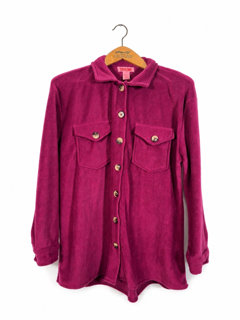Coco & Shay Fleece Shirt Jacket Shacket Button Down Fuchsia Pink Size XL Fall